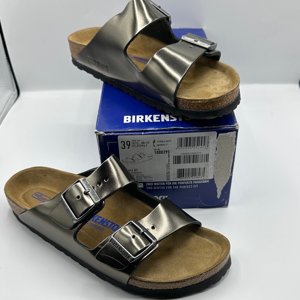 Birkenstock Shiny Metallic Anthracite Sandals Arizona size 8.5
